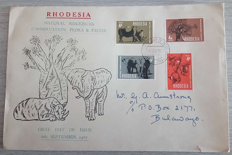 1967 Addressed Rhodesia First Day Cover-SACC 175-178-Nature Conservation-Fauna and Fauna.