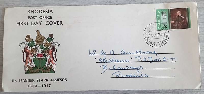 Addressed 1967 Rhodesia First Day Cover-Administrator Dr Jameson's 50th Death Anniversary.