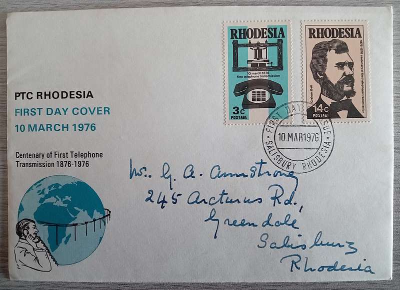 1976 Addressed Rhodesia First Day Cover. Telephone Centenary