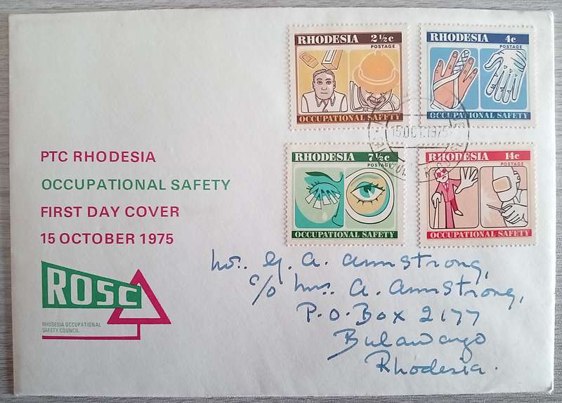 1975 Addressed Rhodesia First Day Cover. Occupational Safety.
