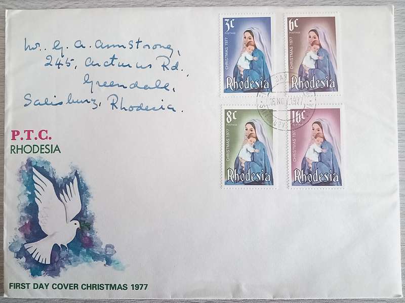 1977 Addressed Rhodesia First Day Cover. Christmas.