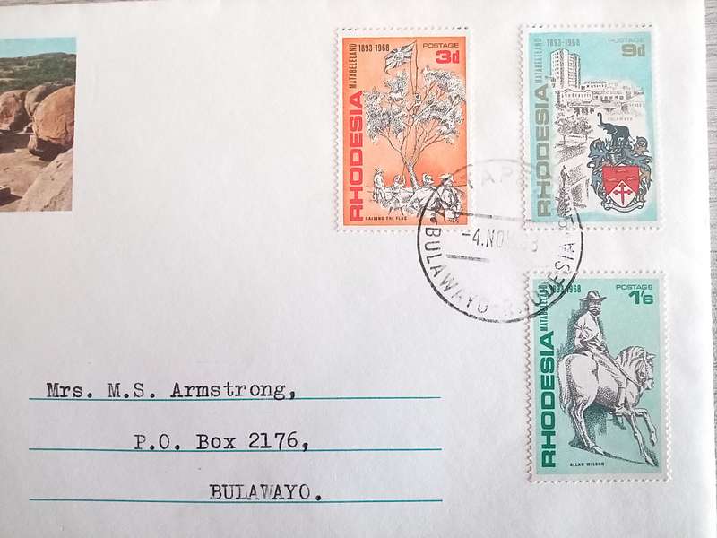 1968 Addressed Rhodesia First Day Cover. 75th Anniversary of Matabeleland.