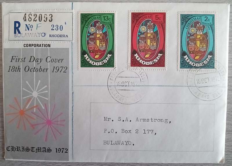 1972 Addressed Rhodesia First Day Cover. Christmas issue.
