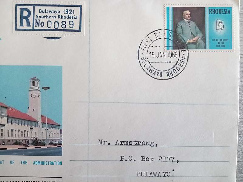 1969 Addressed Rhodesia First Day Cover. Famous Rhodesians. Sir William Henry Milton.