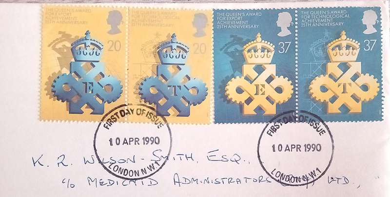 England 1990 Addressed FDC The Queen's Awards for Export and Technology.
