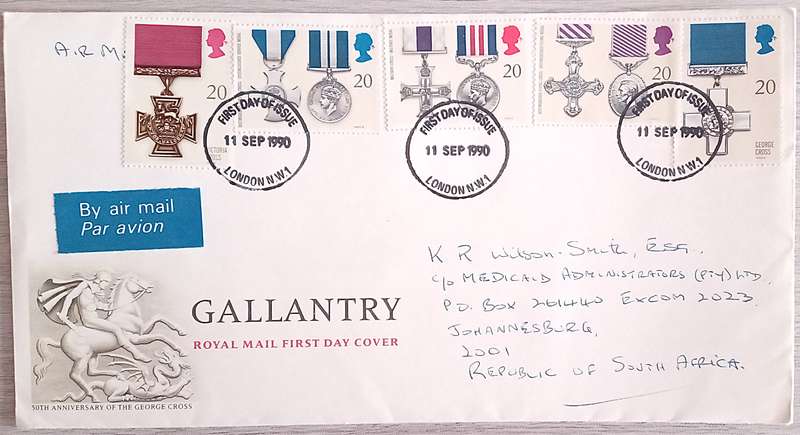 England 1990 Addressed FDC GALLANTRY 50TH Anniversary of The George Cross.