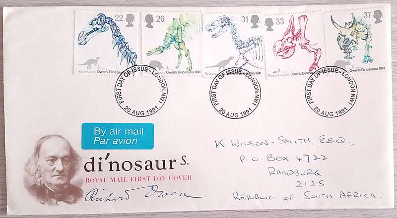 England 1991 Addressed Signed FDC Di'nosaurs.