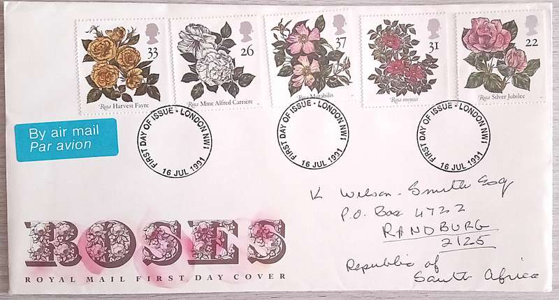 England 1991 Addressed FDC Roses.
