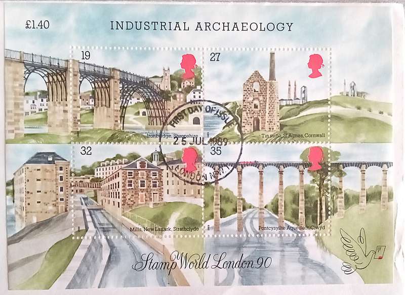 England 1989 Addressed FDC Industrial Archaeology Miniature Sheet.