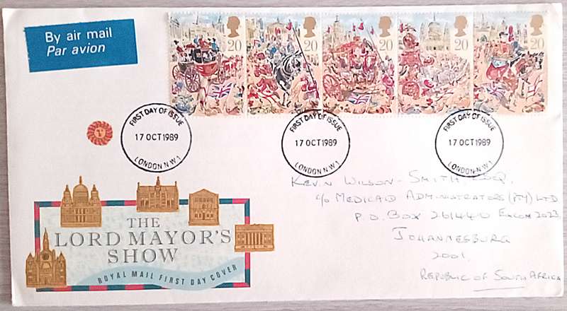 England 1989 Addressed FDC The Lord Mayor's Show.