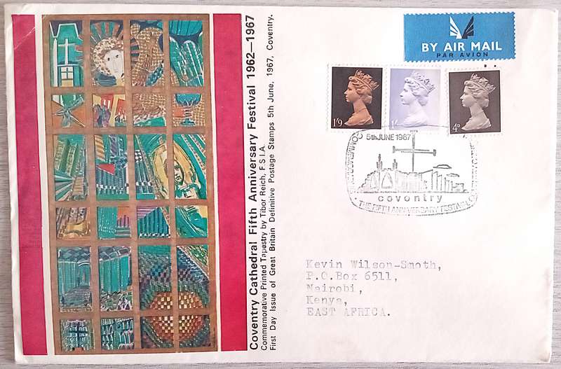 England 1967 Addressed FDC Conventry Cathedral Fifth Anniversary Festival 1962-1967.