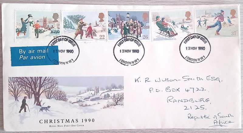 England 1990 Addressed FDC Christmas 1990.