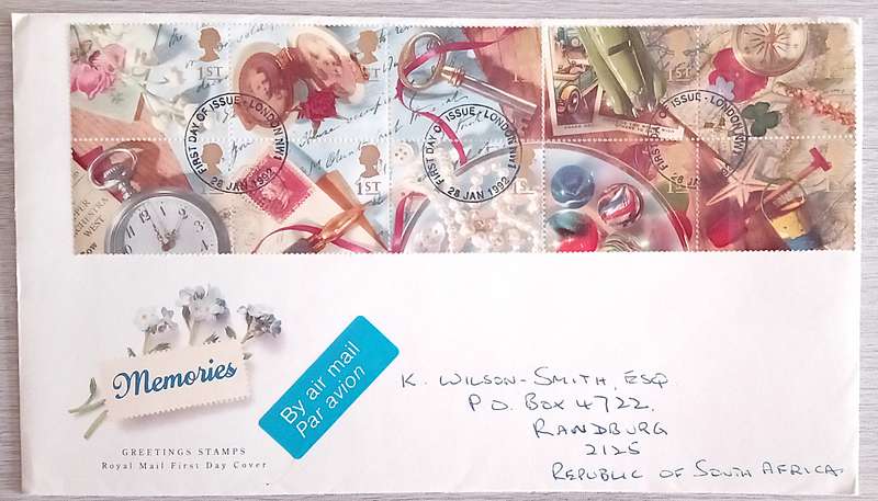 England 1992 Addressed FDC Memories Greetings Stamps.