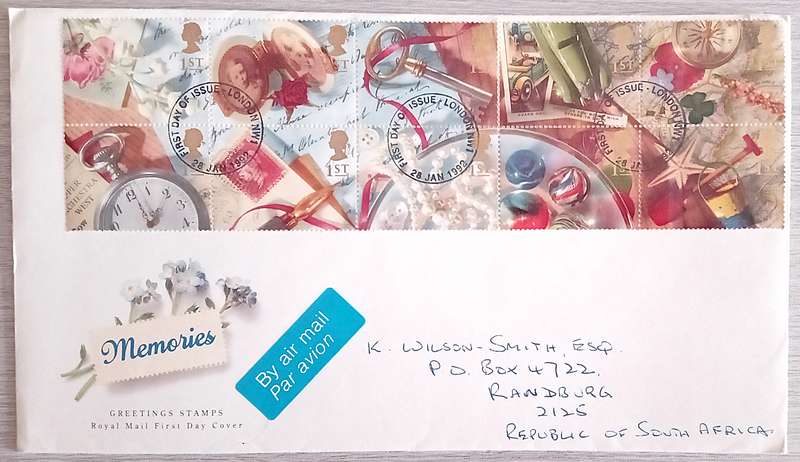 England 1992 Addressed FDC Memories Greetings Stamps.