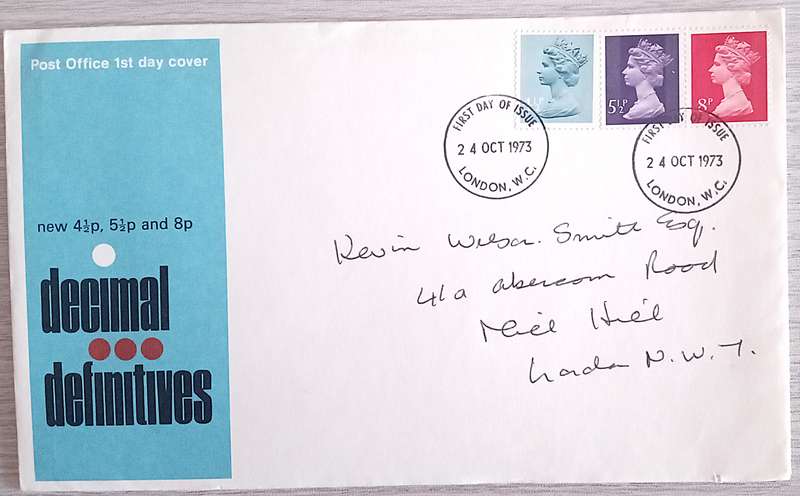 England 1973 Addressed FDC Decimal Definitives.