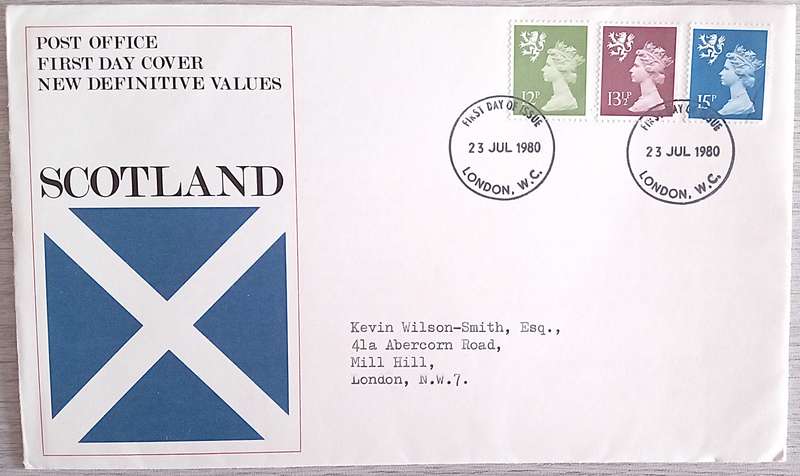 England 1980 Addressed FDC New Definitive Values SCOTLAND.