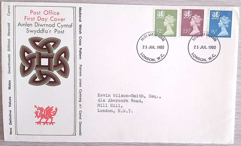 England 1980 Addressed FDC New Definitive Values WALES.