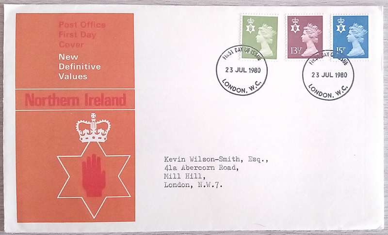 England 1980 Addressed FDC New Definitive Values Northern Ireland.