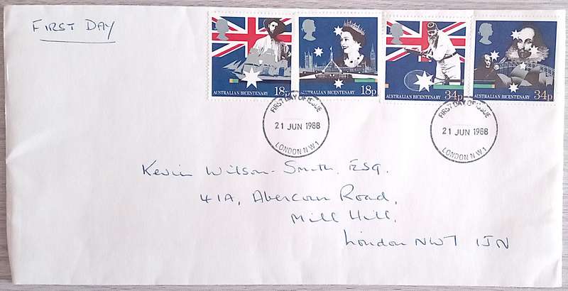 England 1988 Addressed FDC Australian Bicentenary.
