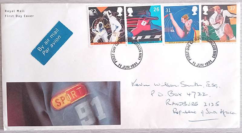 England 1991 Addressed FDC World Student Games SPORT.