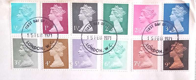 England 1971 Addressed FDC Low Value Decimal Definitives.