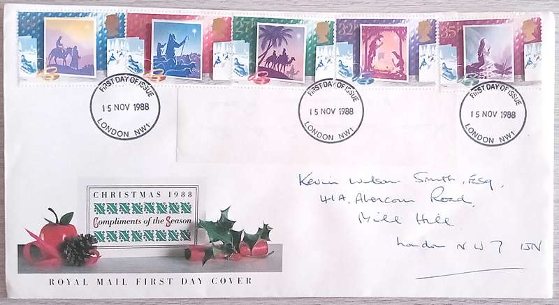 England 1988 Addressed First Day Cover Christmas 1988.
