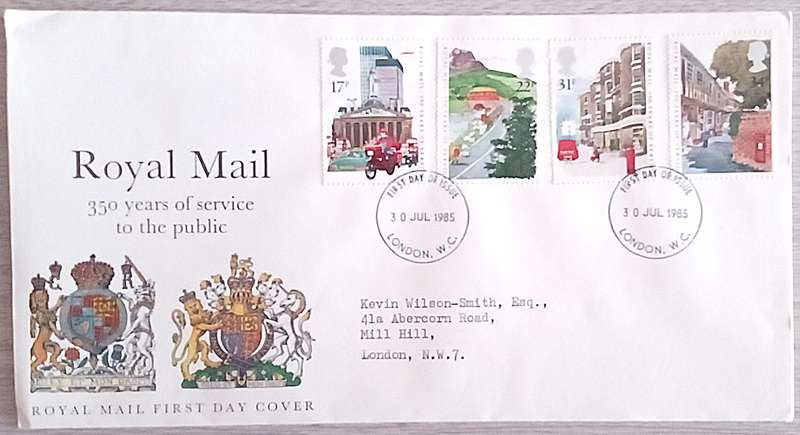 England 1985 Addressed First Day Cover ROYAL MAIL 350 years of service to the public.