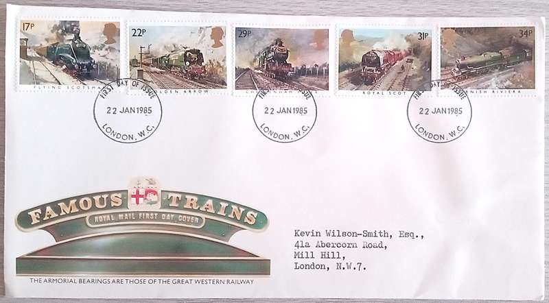 England 1985 Addressed First Day Cover Famous Trains.