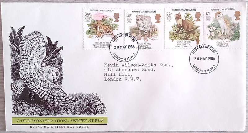 England 1986 Addressed First Day Cover Nature Conservation-Species at Risk.