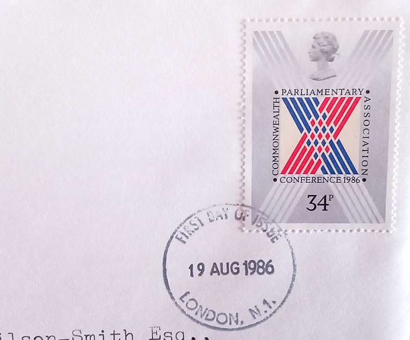 England 1986 Addressed First Day Cover Commonwealth Parliamentary Association Conference 1986.