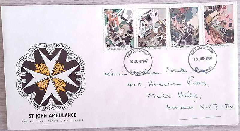 England 1987 Addressed First Day Cover ST John Ambulance.