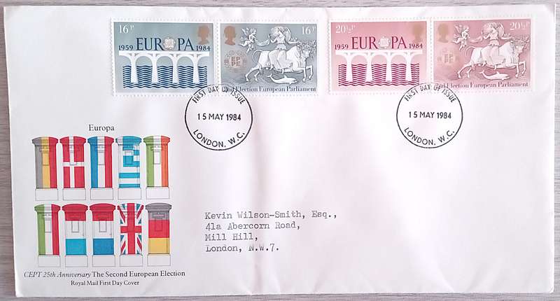 England 1984 Addressed First Day Cover Europa CEPT 25th Anniversary-The Second European Election.