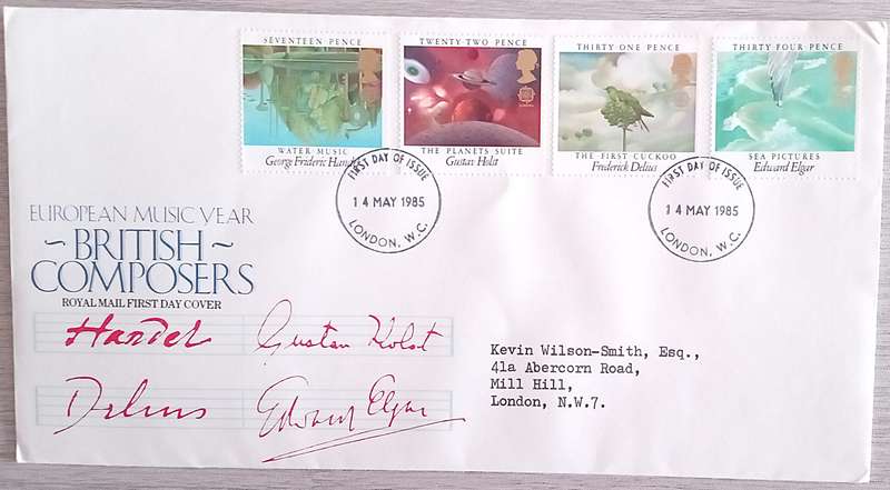 England 1985 Addressed First Day Cover European Music Year-BRITISH COMPOSERS.