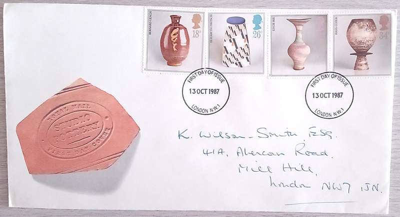 England 1987 Addressed First Day Cover Studio Pottery.