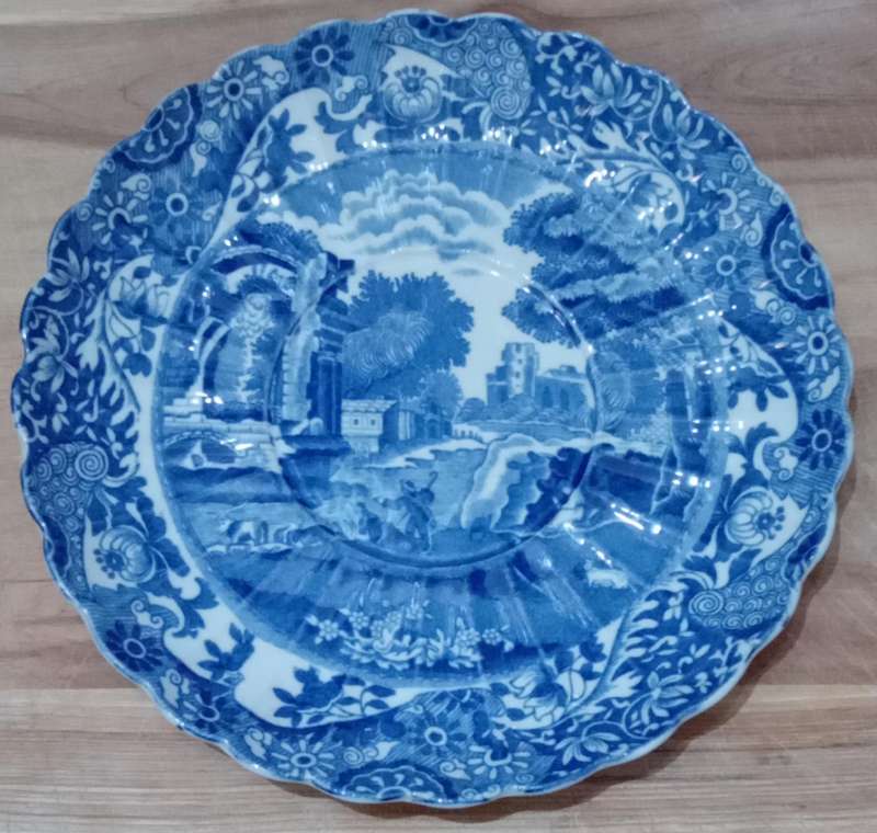 Spode Italian Saucer. Blue and White  Ruffled Edge