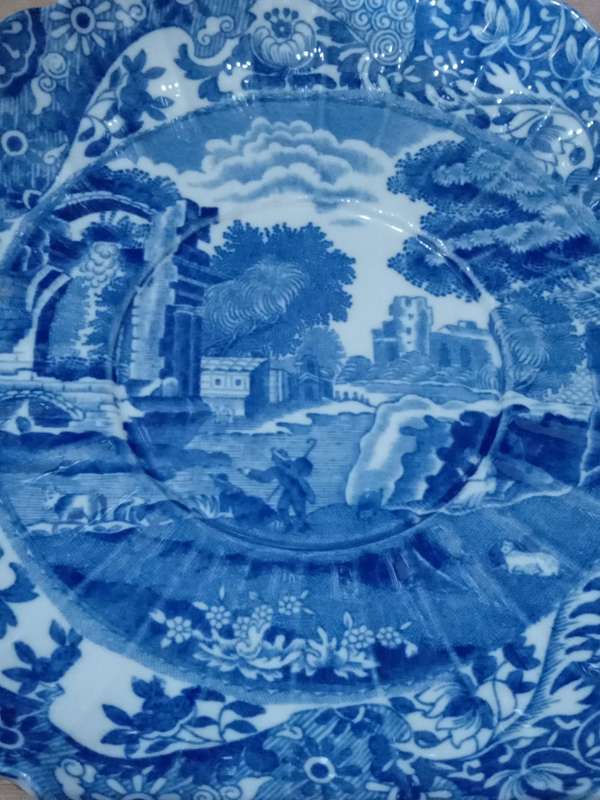 Spode Italian Saucer. Blue and White  Ruffled Edge