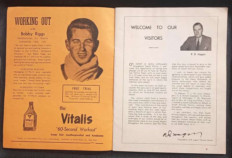 1949 Official Souvenir Australian Mixed Lawn Tennis Team South African Tour. with signatures