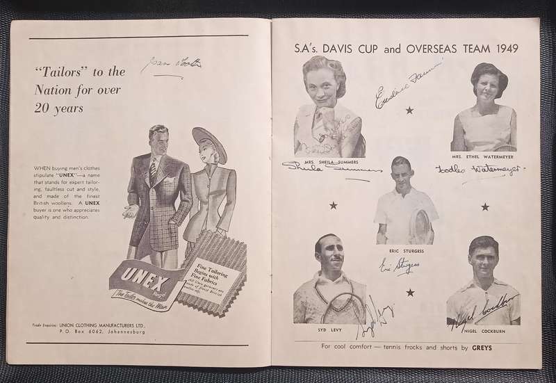 1949 Official Souvenir Australian Mixed Lawn Tennis Team South African Tour. with signatures