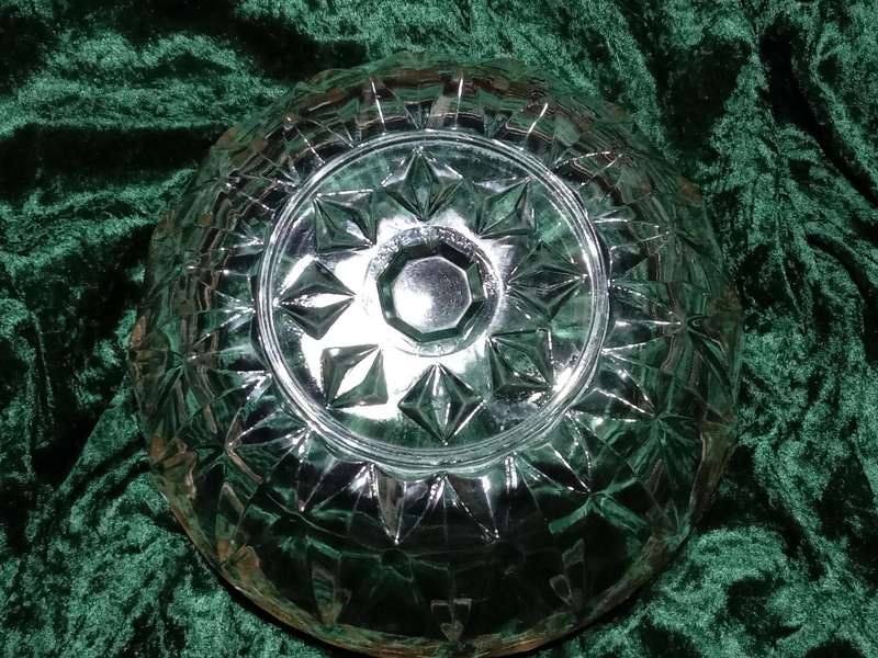 Large heavy Italian glass salad bowl with a metal trim