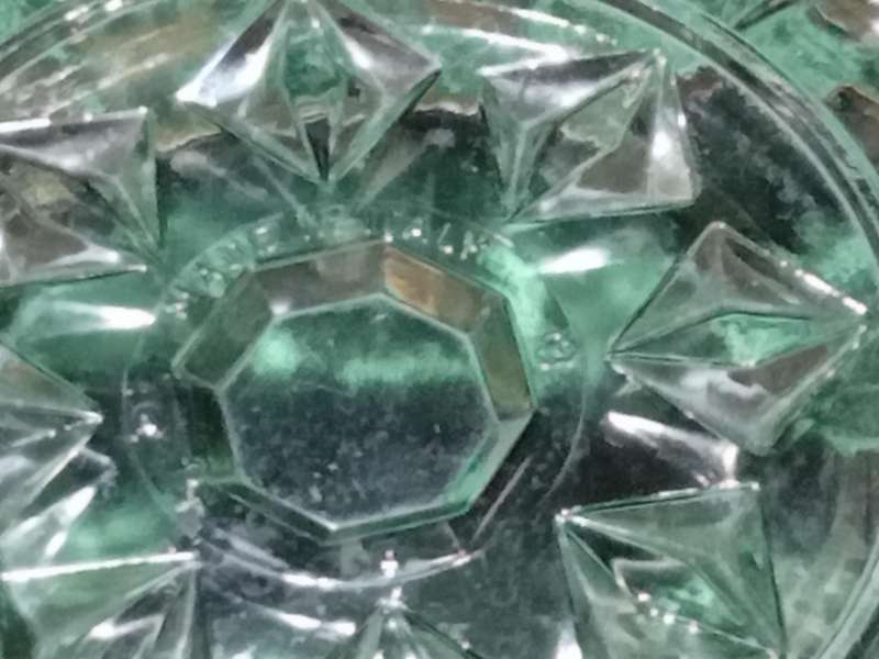 Large heavy Italian glass salad bowl with a metal trim