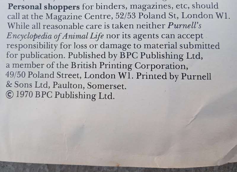 1970 Purnell's  Encyclopedia of Animal Life No81 Vol 6/1