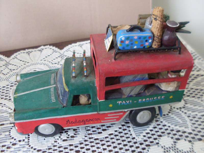 TIN CAR WITH LOVELY DETAIL AND FUNKY BICYCLE ORNAMENT