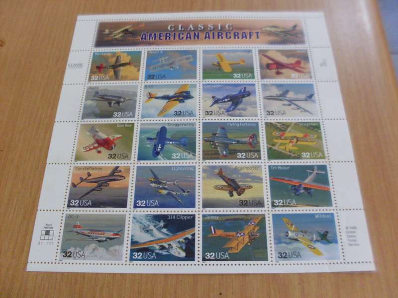 USA  1996  AMERICAN CLASSIC AIRCRAFT FULL SHEET OF 20 POSTAGE STAMPS