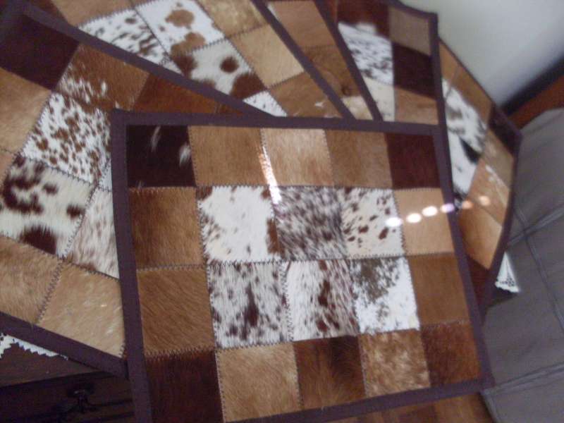 STUNNING....6 RECTANGULAR NGUNI COW HIDE 20 PIECE PATCHWORK PLACEMATS