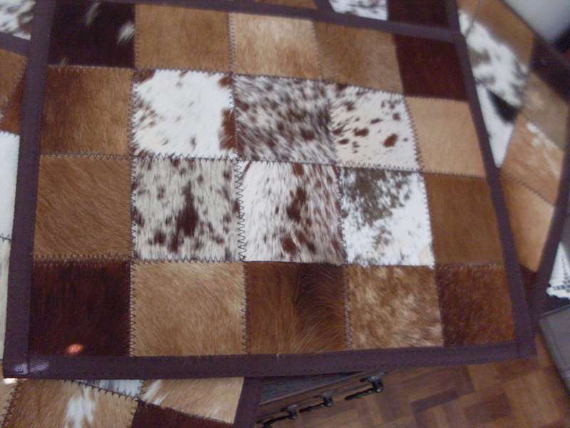 STUNNING....6 RECTANGULAR NGUNI COW HIDE 20 PIECE PATCHWORK PLACEMATS