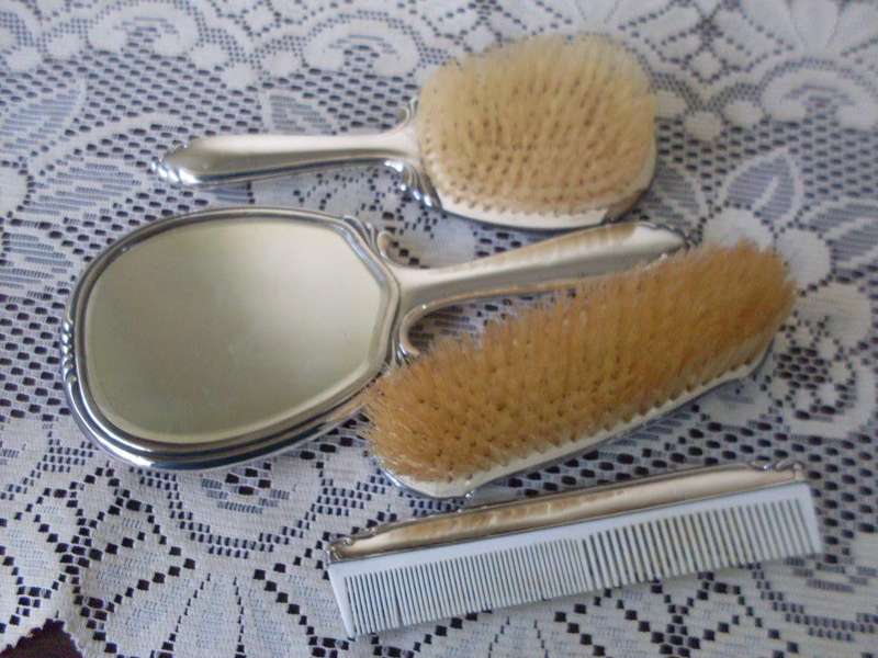 4 PIECE VINTAGE SILVER PLATED BRUSH SET..SEE DESCRIPTION