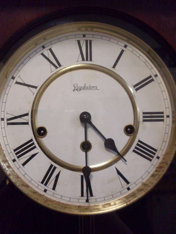 RARE...LARGE WALL CLOCK WITH TOP/BOTTOM DECORATIVE PIECES...REGULADORA MADE IN PORTUGAL