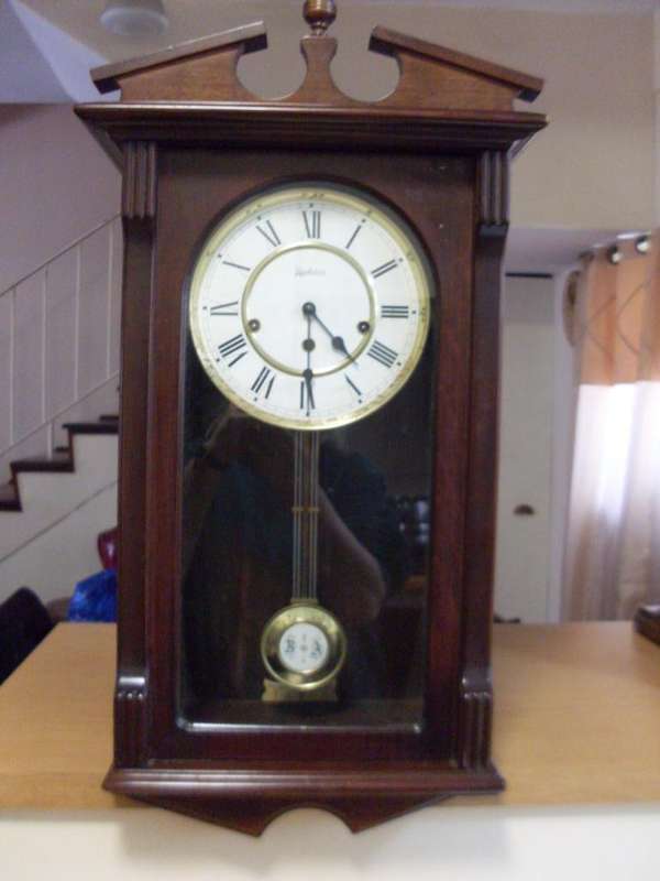 RARE...LARGE WALL CLOCK WITH TOP/BOTTOM DECORATIVE PIECES...REGULADORA MADE IN PORTUGAL