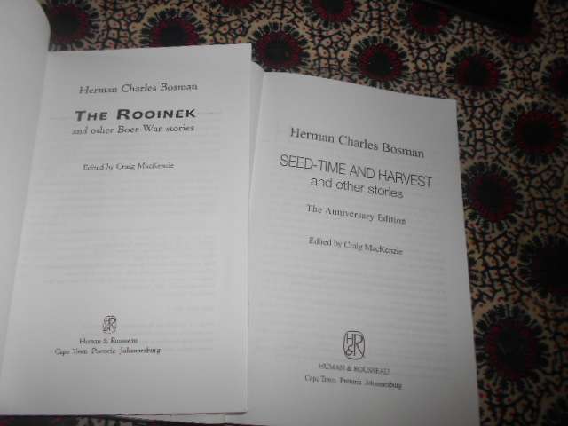 2  Herman Charles Bosman story softbacks - Rooinek Boer stories & Seedtime & Harvest