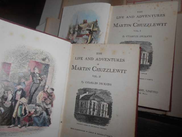 2 old  Charles Dickens  books - MARTIN CHUZZLEWIT -  volume 1 & d 2 -  Caxton Pub books with plates